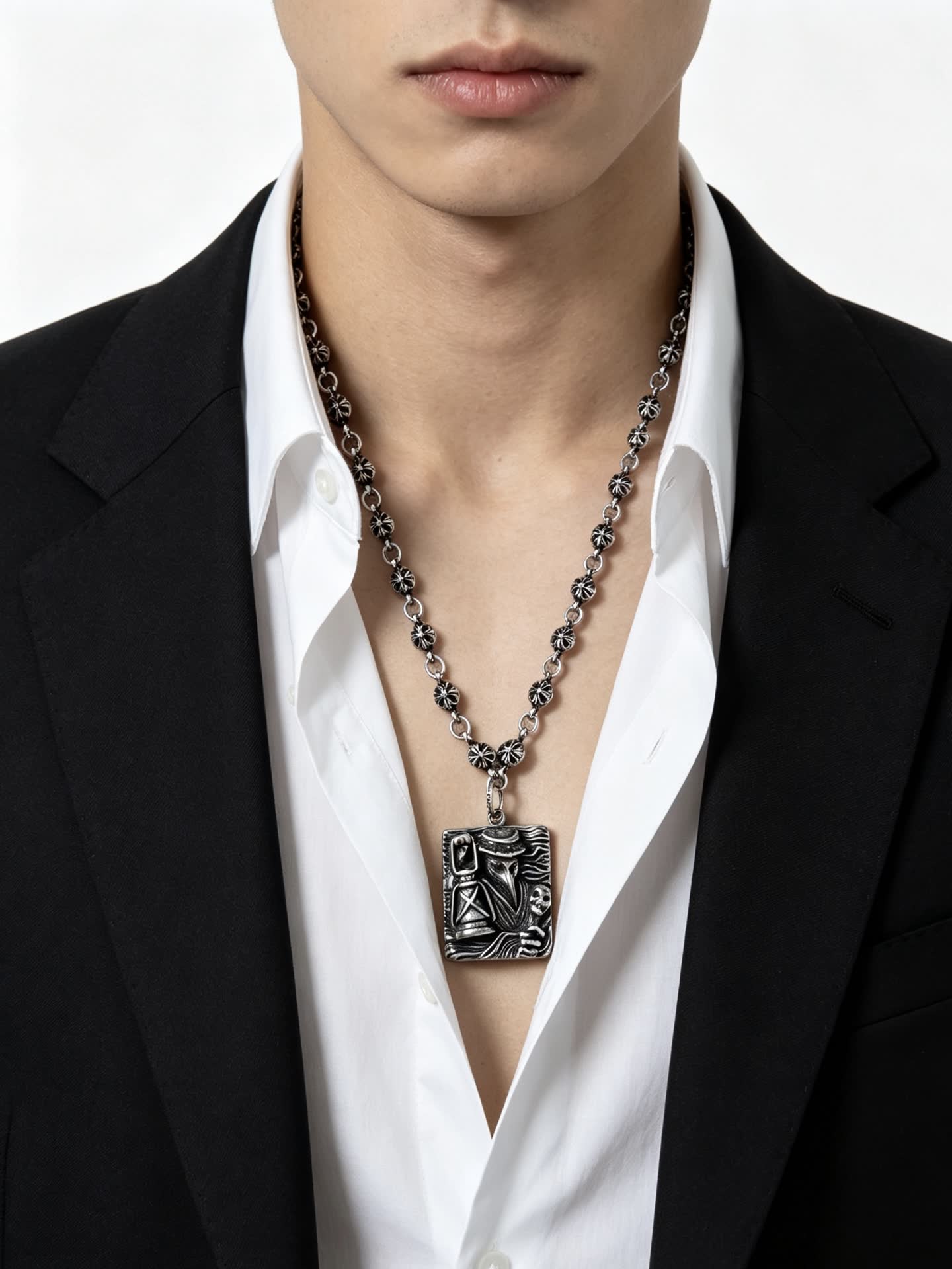 Chrome Hearts Silver Skeleton Lamp Pendant Necklace
